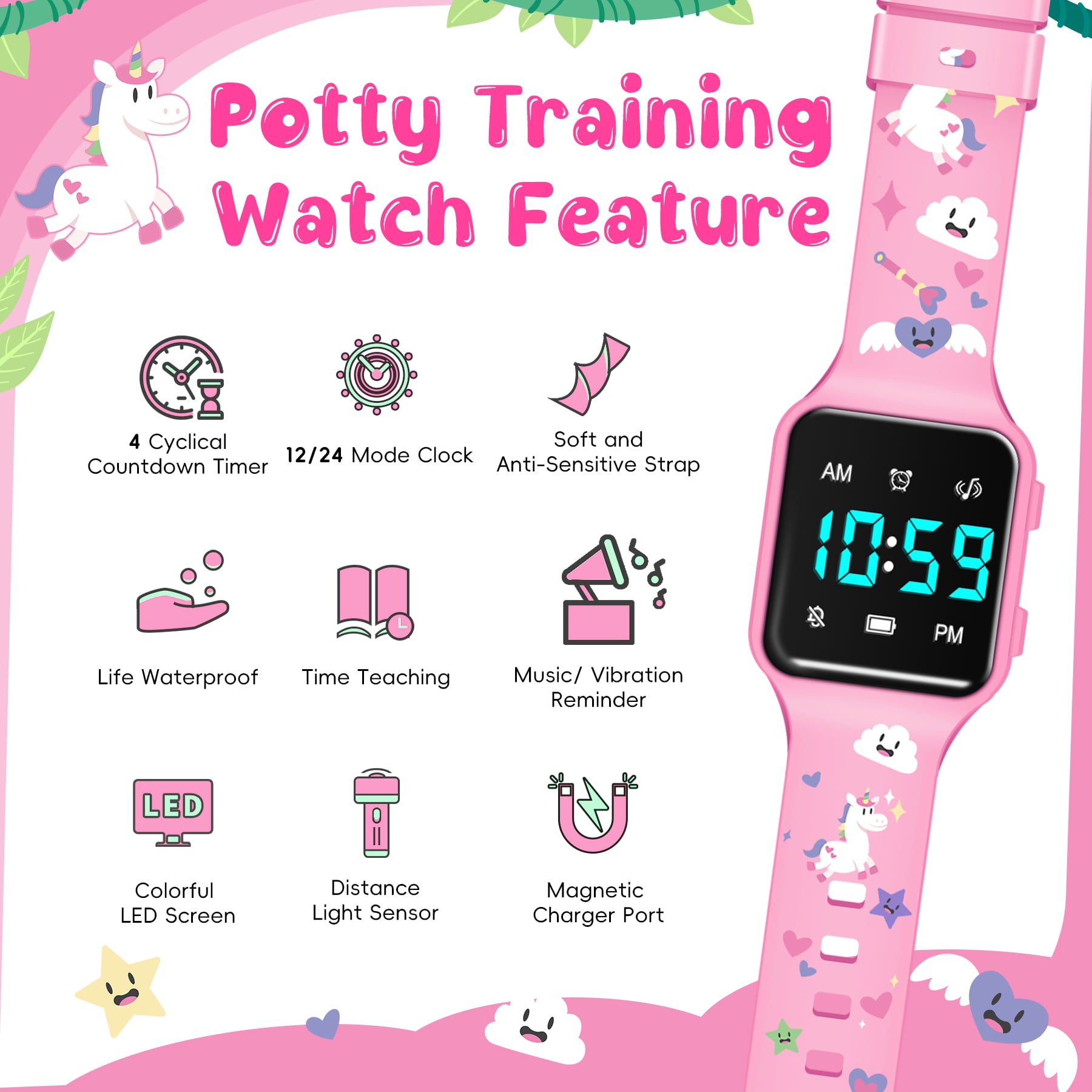 Kids Potty Training Watch Music Reminder Timer Watch with Countdown/Alarm Clocks/Music,Toilet Training Watch for Girls Boys Waterproof Rechargeable Gift for Kids - Image 5