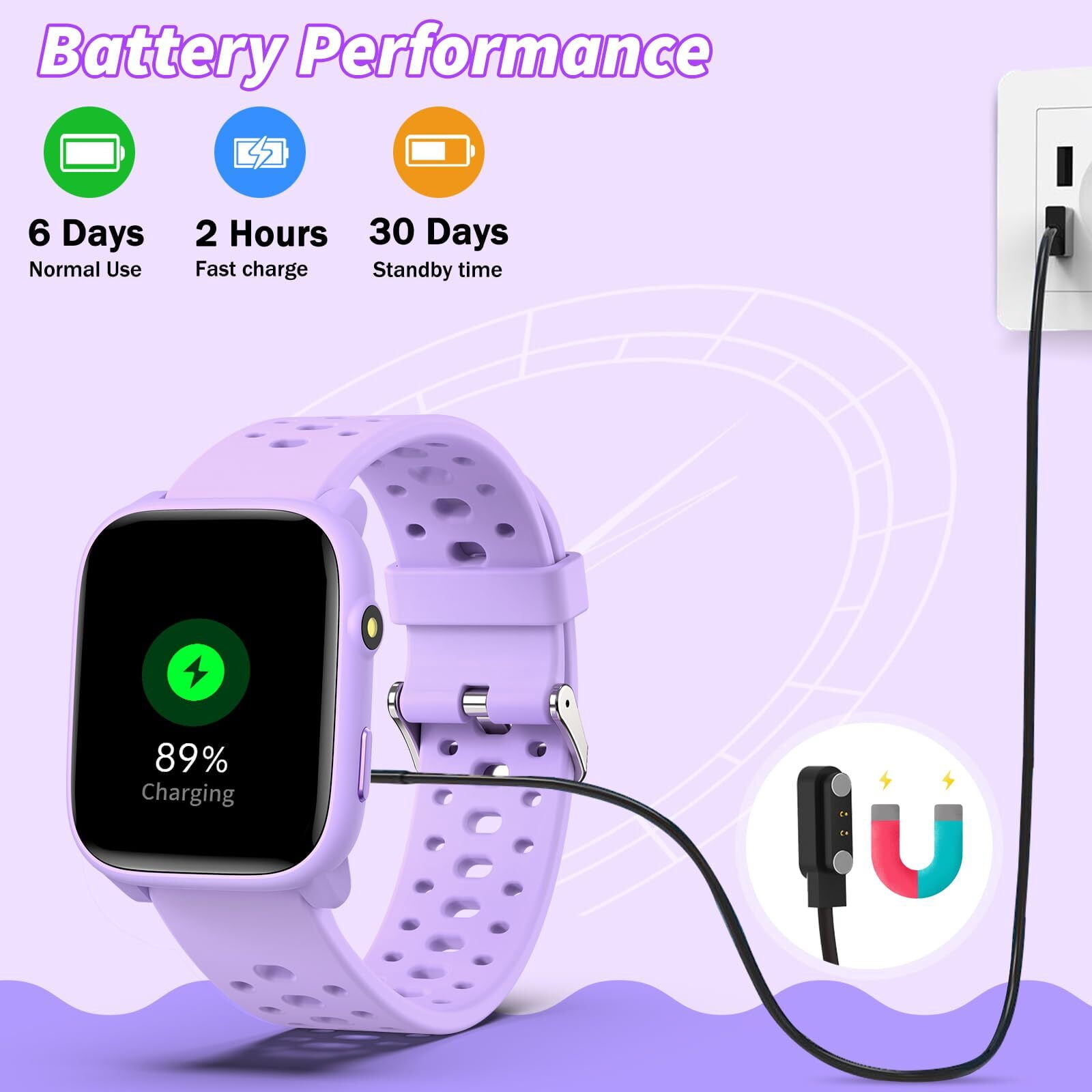 Kids Smart Watch 1.85" Upgrade - Fitness Tracker with Heart Rate Sleep Monitor Pedometer, 100+ Sports Modes, 12 Puzzle Games, Activity Tracker for Boys Girls Teens Aged 6-15 Outdoor Fun (Purple) - Image 4