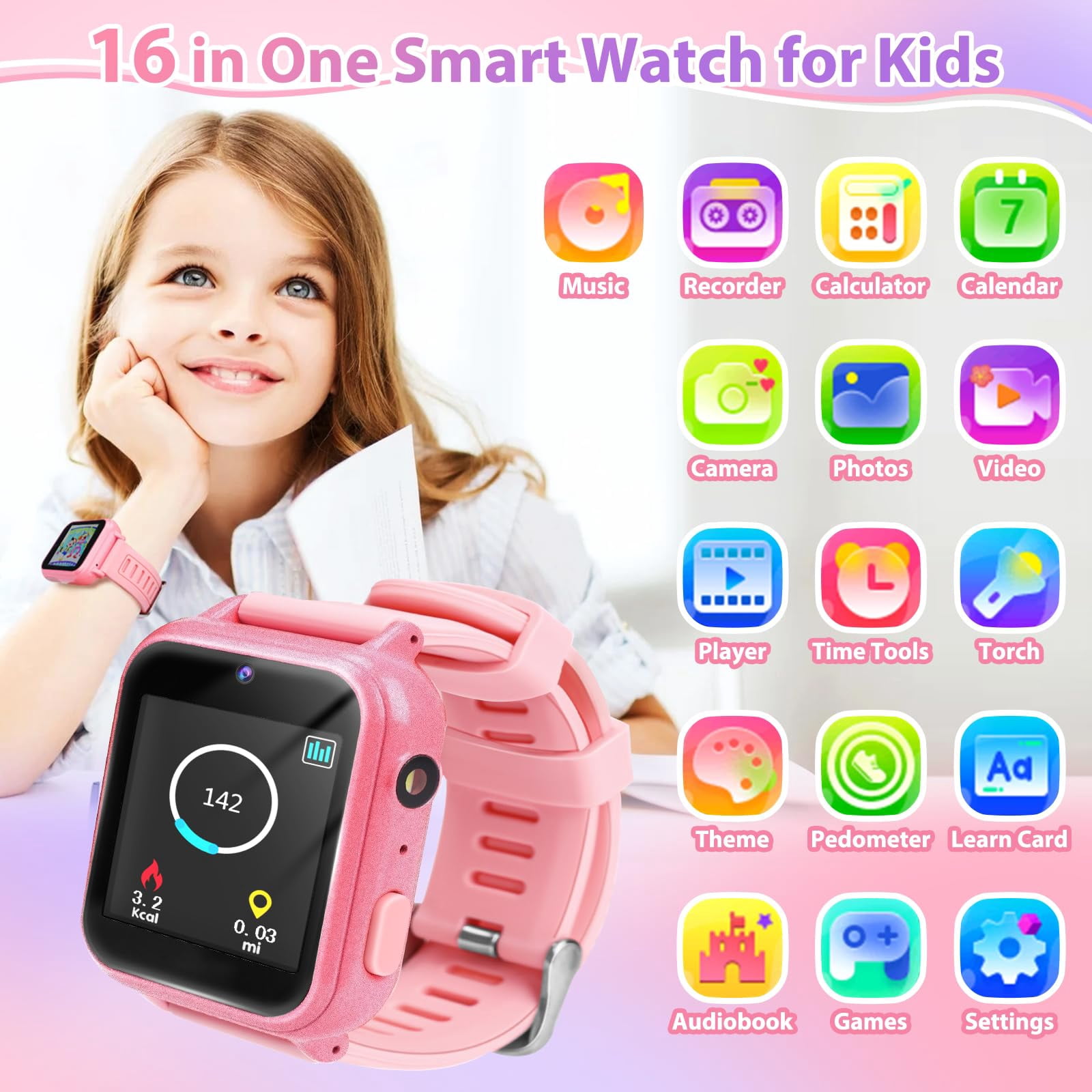 Kids Smart Watch Age 3-12, Smart Watch for Kids with HD Camera 26 Games Video, Alarm Music Smartwatch Toys Learning Watch Birthday Gift for 7 8 9 10 Year Old - Image 2