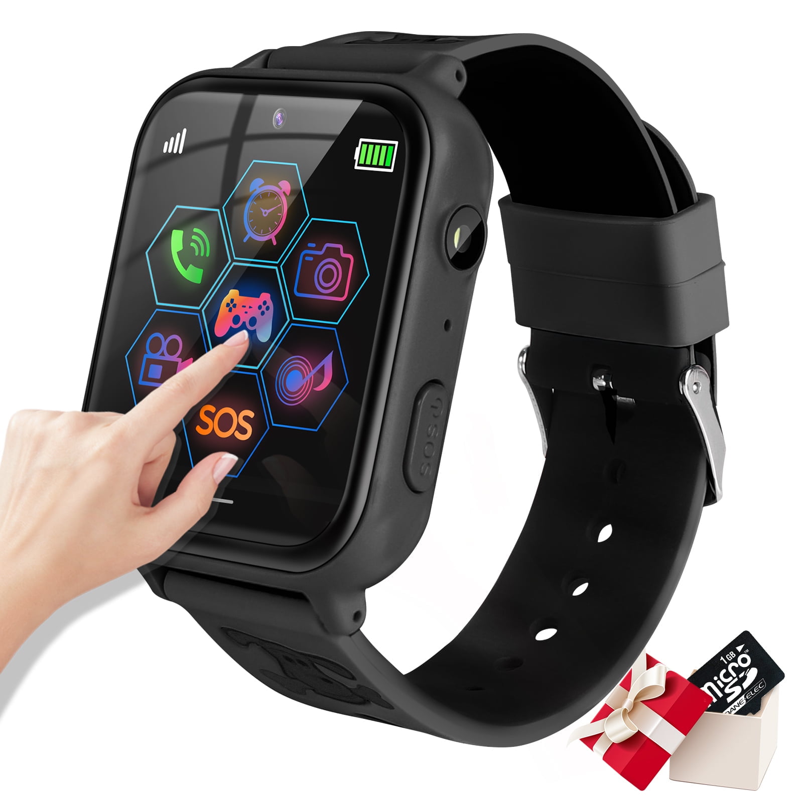 Kids Smart Watch for Boys Girls, Kids Smartwatch with Call SOS 10 Games Camera Music Player Calculator Touch Screen Wristwatch(with 1GB SD Card), Birthday Gift for Kids Aged 4-12 (Black)