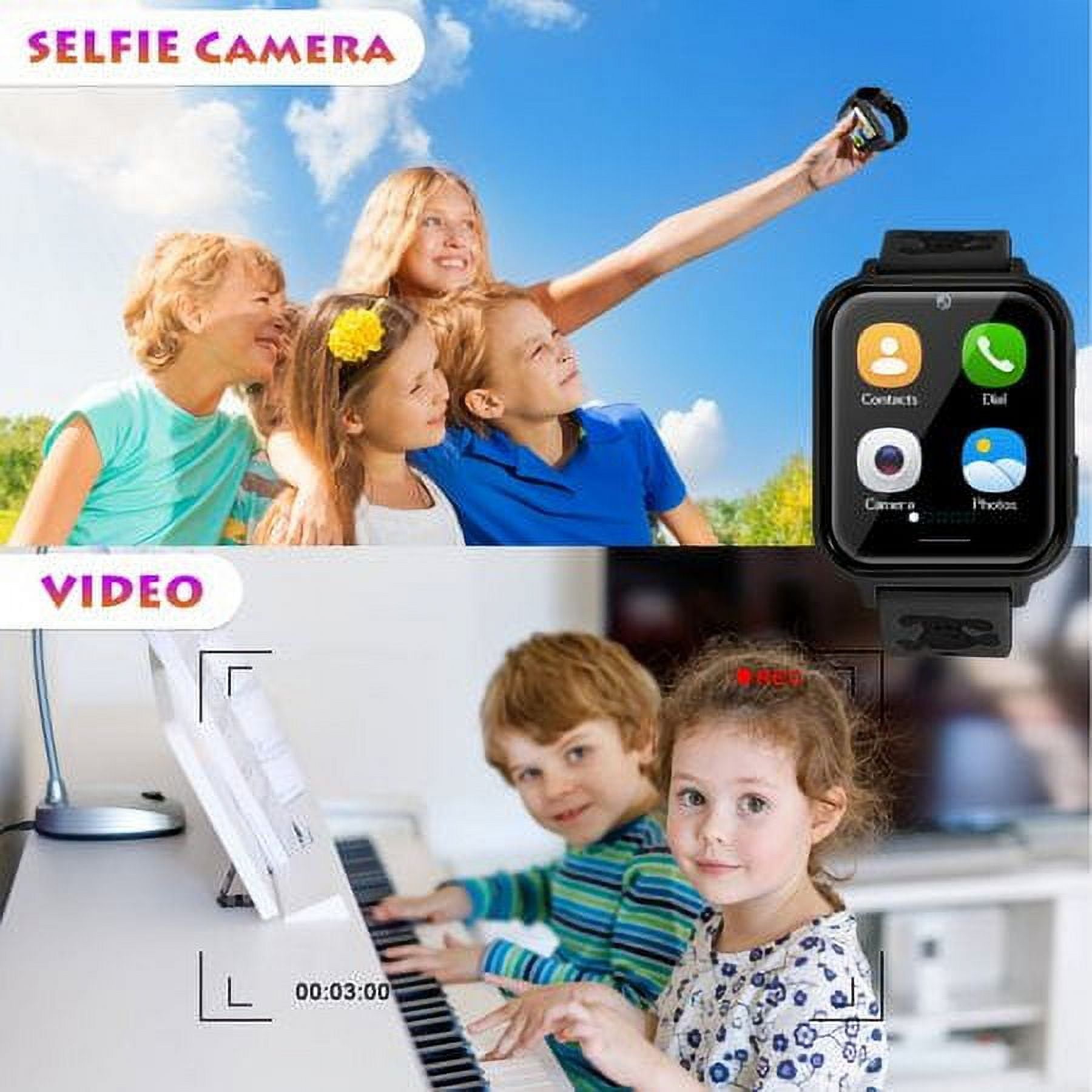 Kids Smart Watch for Boys Girls, Kids Smartwatch with Call SOS 10 Games Camera Music Player Calculator Touch Screen Wristwatch(with 1GB SD Card), Birthday Gift for Kids Aged 4-12 (Black) - Image 3