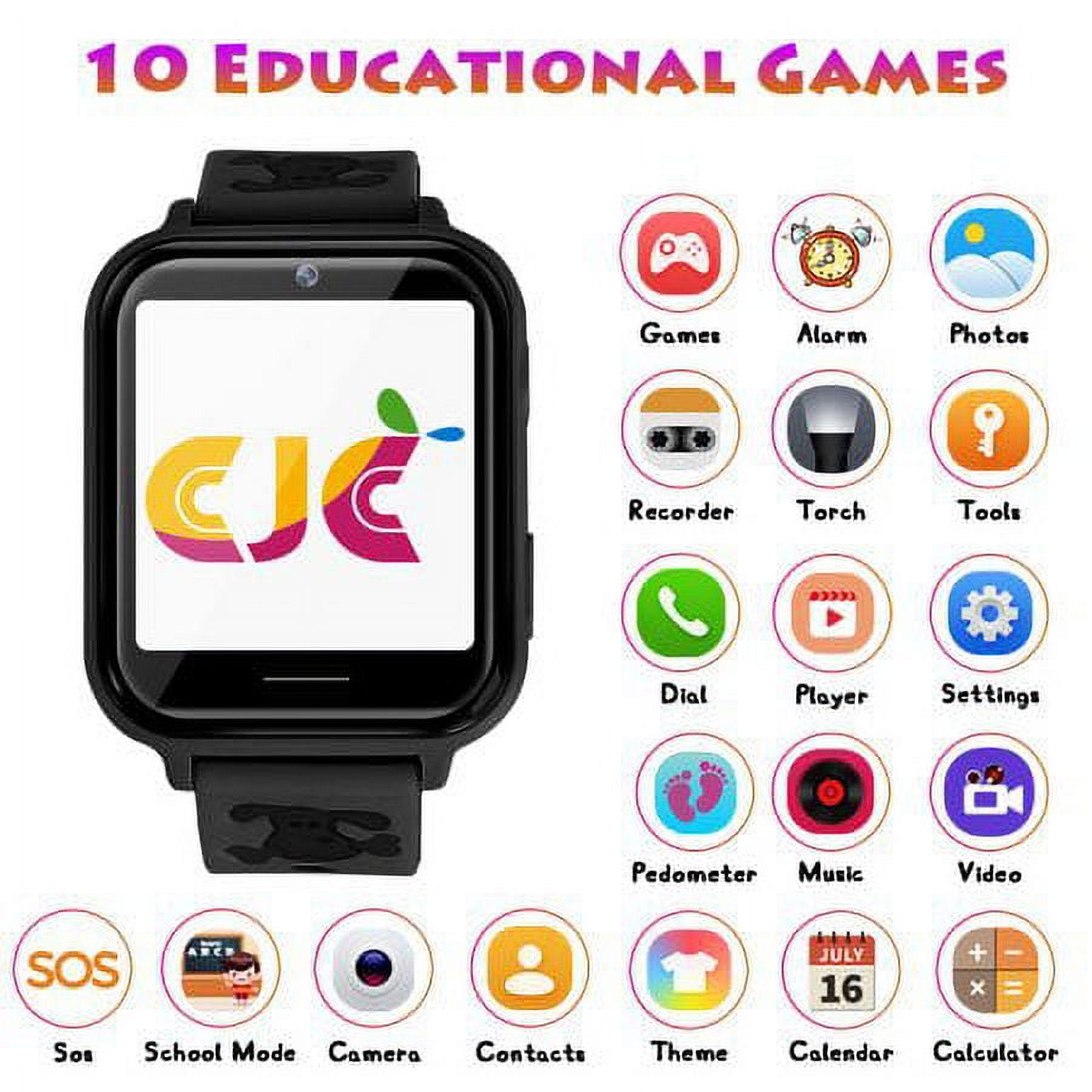 Kids Smart Watch for Boys Girls, Kids Smartwatch with Call SOS 10 Games Camera Music Player Calculator Touch Screen Wristwatch(with 1GB SD Card), Birthday Gift for Kids Aged 4-12 (Black) - Image 2