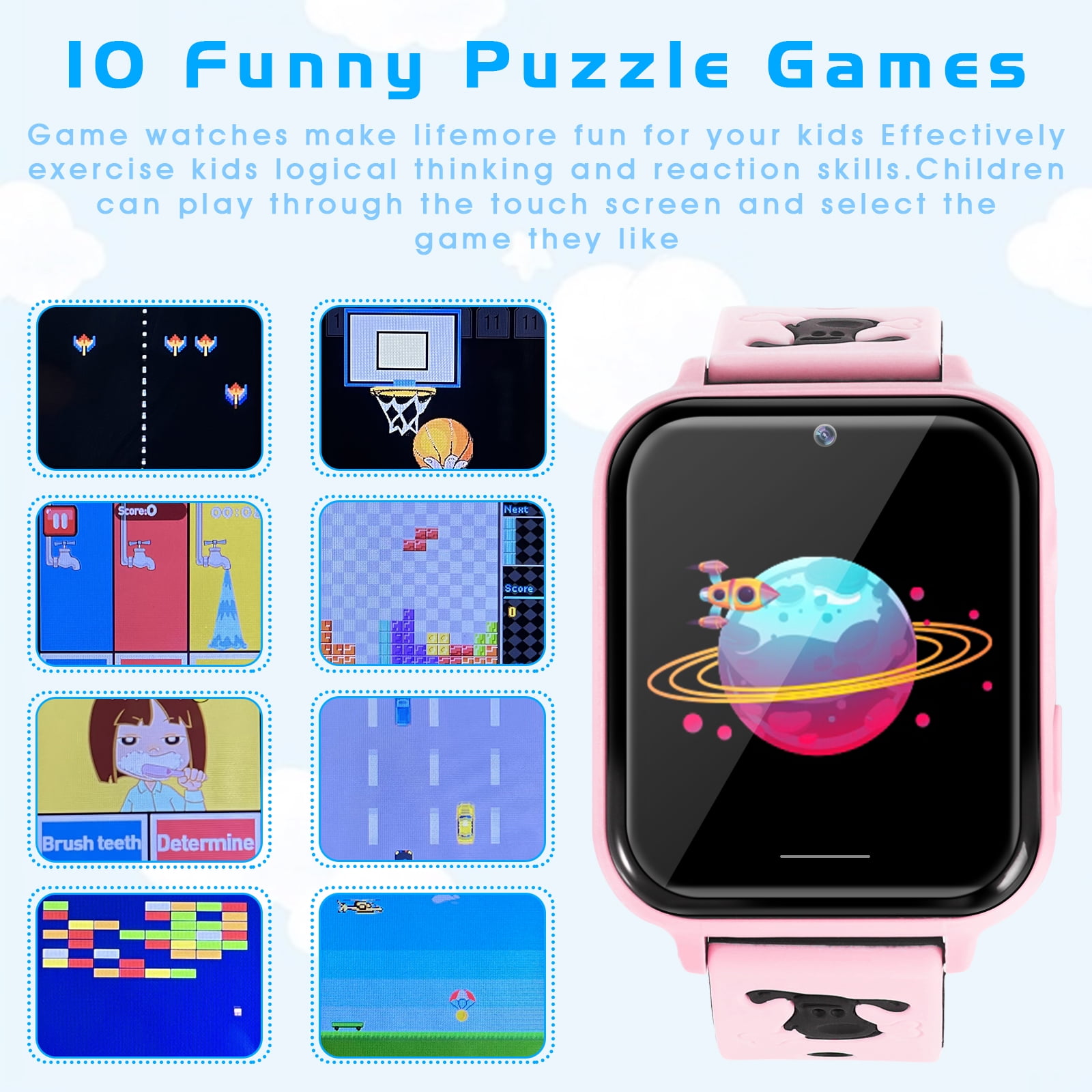 Topchances Kids Smart Watch for Boys Girls – Smartwatch with Call 10 Games Music Player Camera SOS Alarm Clock Calculator Touch Screen Children Boys Girls Birthday Gifts for Age 4-12, Pink - Image 4