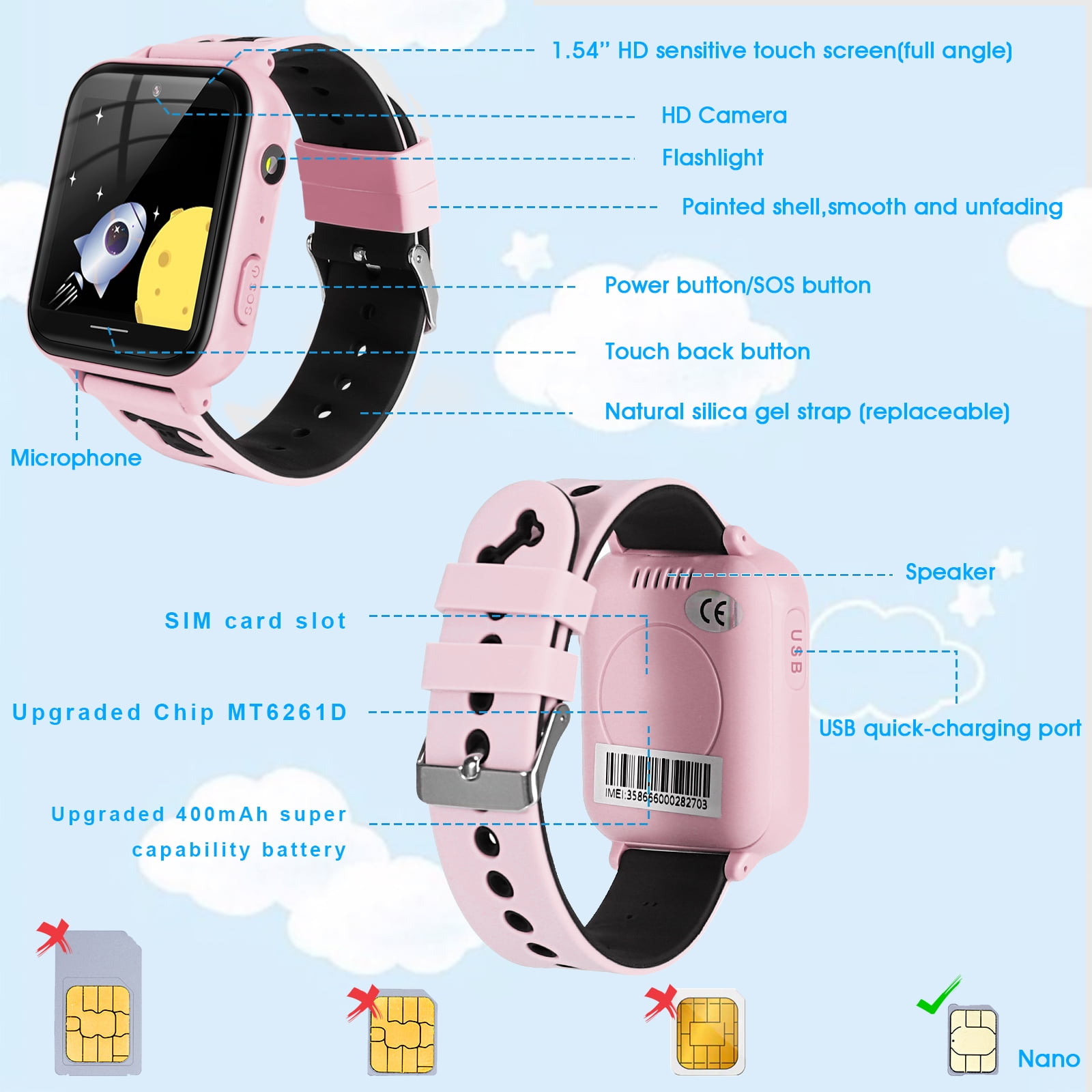 Kids Smart Watch Girls Boys - Games Watch for Kids Watches Ages 4-12 Years with 10 Learning Games Camera Music Video Player Alarm Clock Calculator CalendarChildren Toys Gifts (Pink) - Image 2