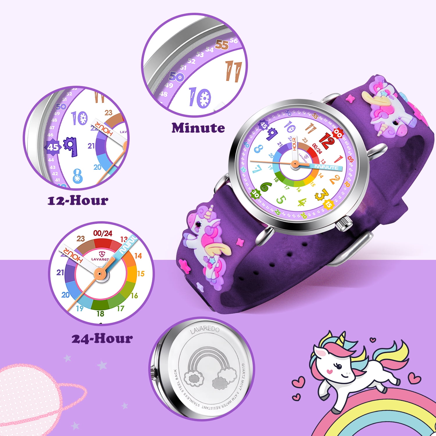 Kids Watch 3D Cartoon Watch Rainbow Dial Waterproof Watch for Girls Analog Watch with Quartz Movement Christmas Gift for Kids Age 4-12 - Image 4