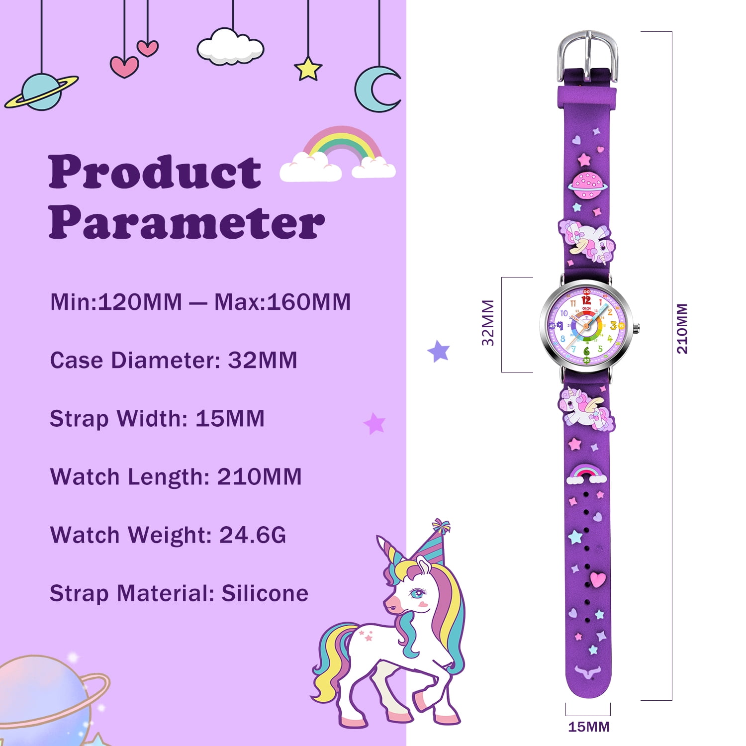 Kids Watch 3D Cartoon Watch Rainbow Dial Waterproof Watch for Girls Analog Watch with Quartz Movement Christmas Gift for Kids Age 4-12 - Image 3
