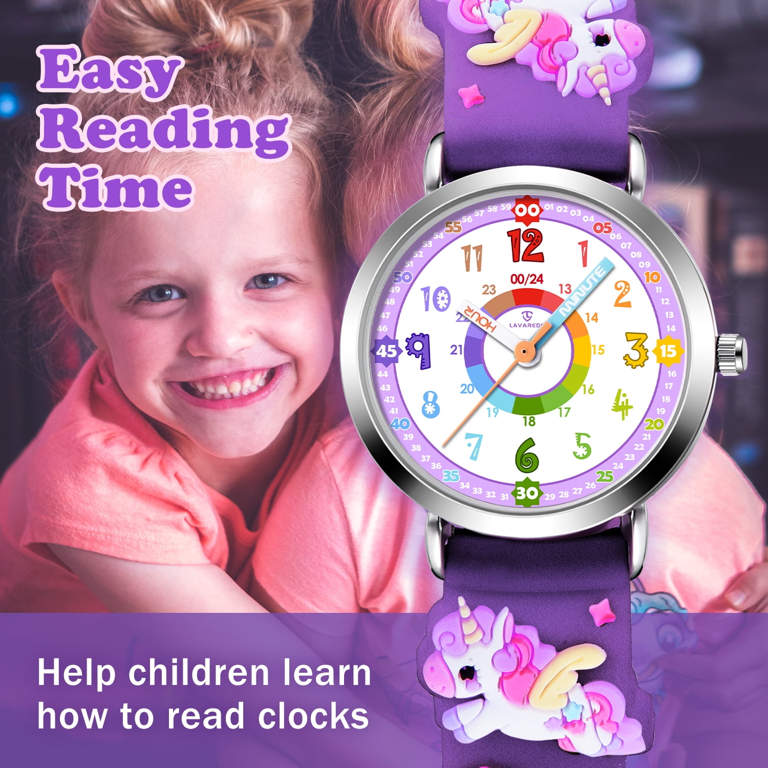 Kids Watch 3D Cartoon Watch Rainbow Dial Waterproof Watch for Girls Analog Watch with Quartz Movement Christmas Gift for Kids Age 4-12 - Image 2