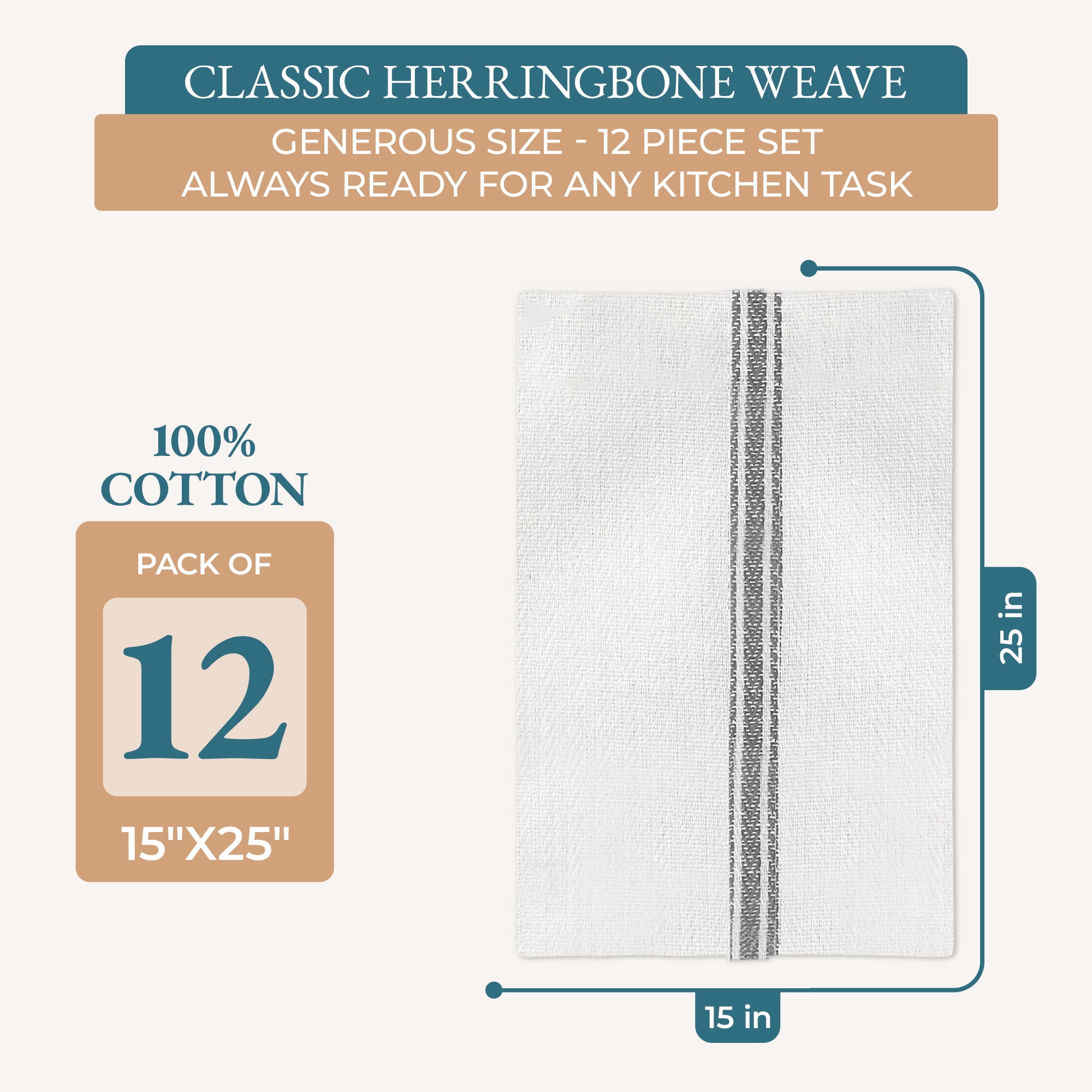 Kitchen Towels Set - 100% Pure Cotton Super Absorbent Hand Towel, Grey Tea Towels, Soft & Durable, Pack of 12 – 15”x25”, Grey Stripe - Image 5
