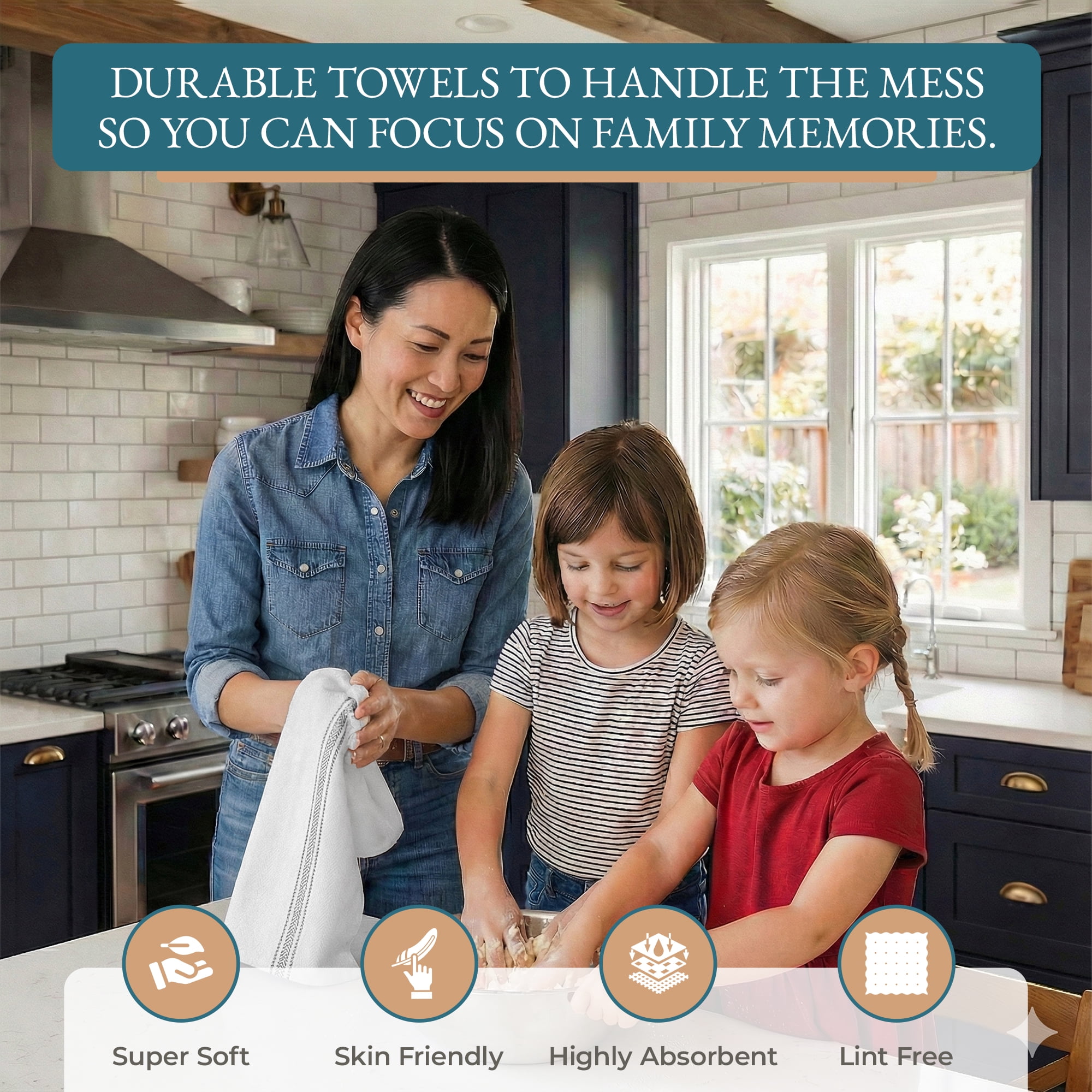 Kitchen Towels Set - 100% Pure Cotton Super Absorbent Hand Towel, Grey Tea Towels, Soft & Durable, Pack of 12 – 15”x25”, Grey Stripe - Image 2