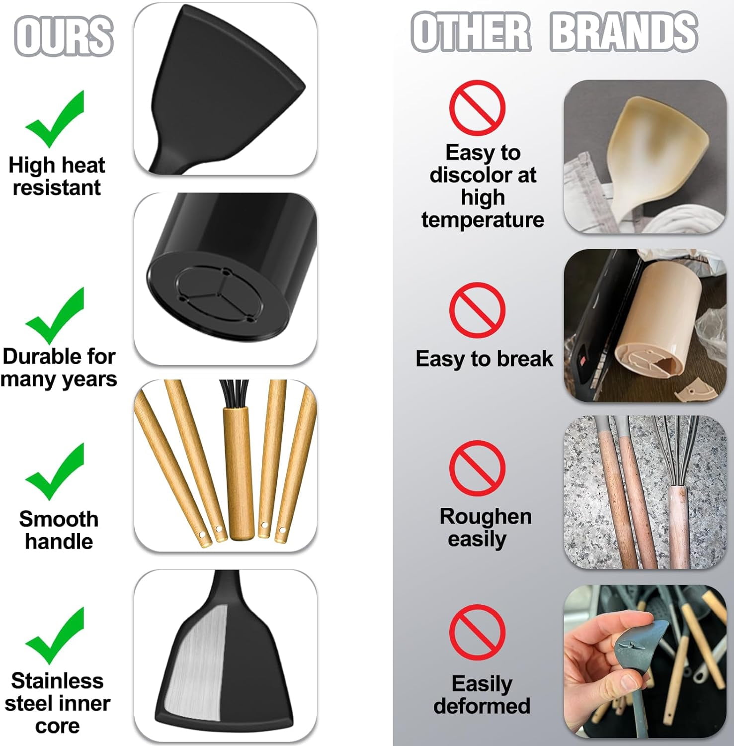 Kitchen Utensil Set, AOKIWO 34Pieces Silicone Cooking Utensil Set with Wooden Handle, Heat Resistant Spatula Set Gadgets Tools Cookware, Black - Image 2