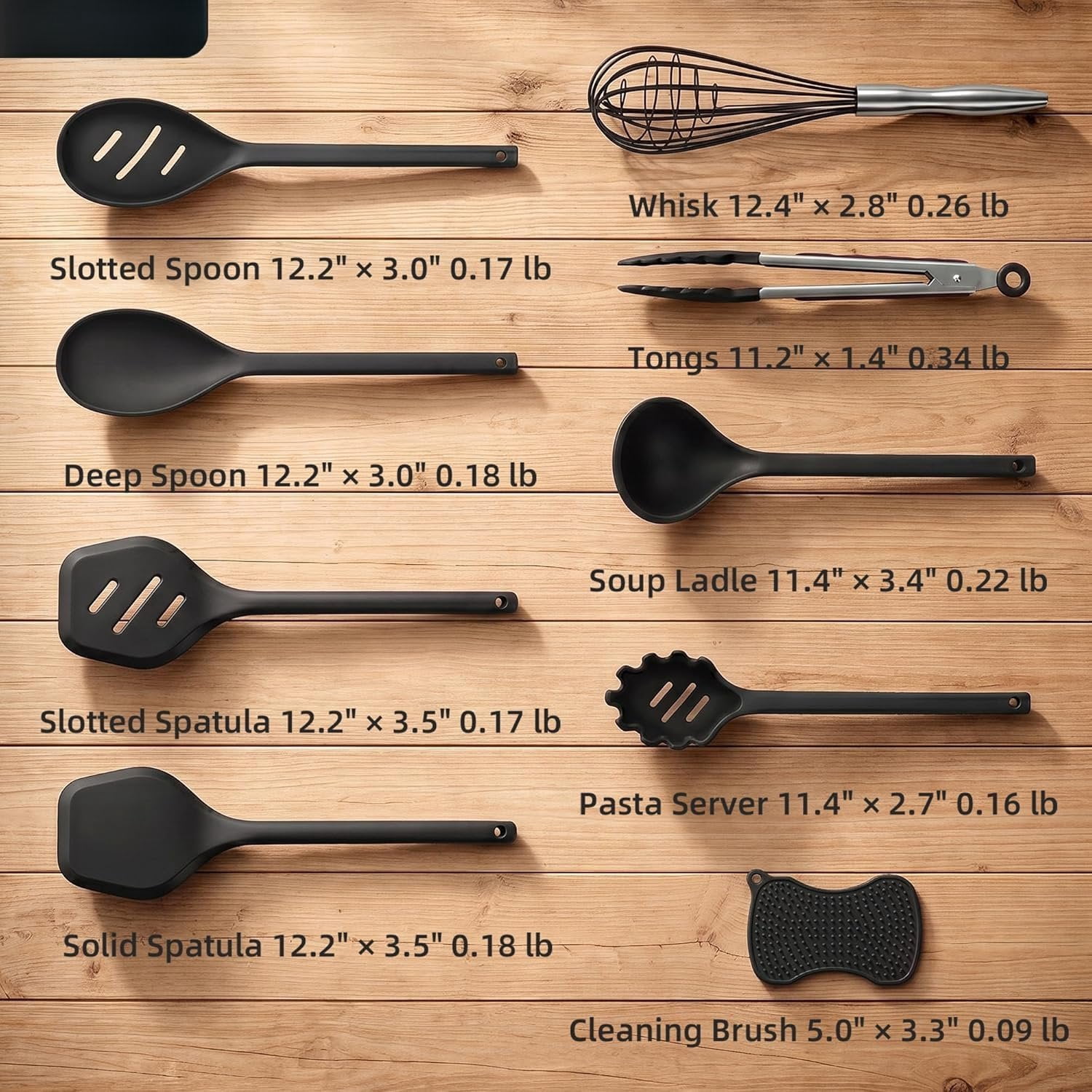 Kitchen Utensils Set,9 PCS Cooking Utensils Set Spatula Set,Non Cooking Utensils,Tongs,Spoon,Whisk,Brush, Kitchen Gadgets for Non-Stick Cookware, Essential(Black-9P) - Image 4