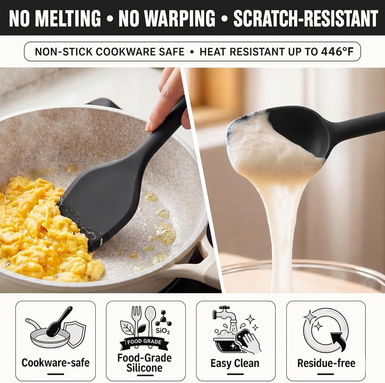 Kitchen Utensils Set,9 PCS Cooking Utensils Set Spatula Set,Non Cooking Utensils,Tongs,Spoon,Whisk,Brush, Kitchen Gadgets for Non-Stick Cookware, Essential(Black-9P) - Image 5