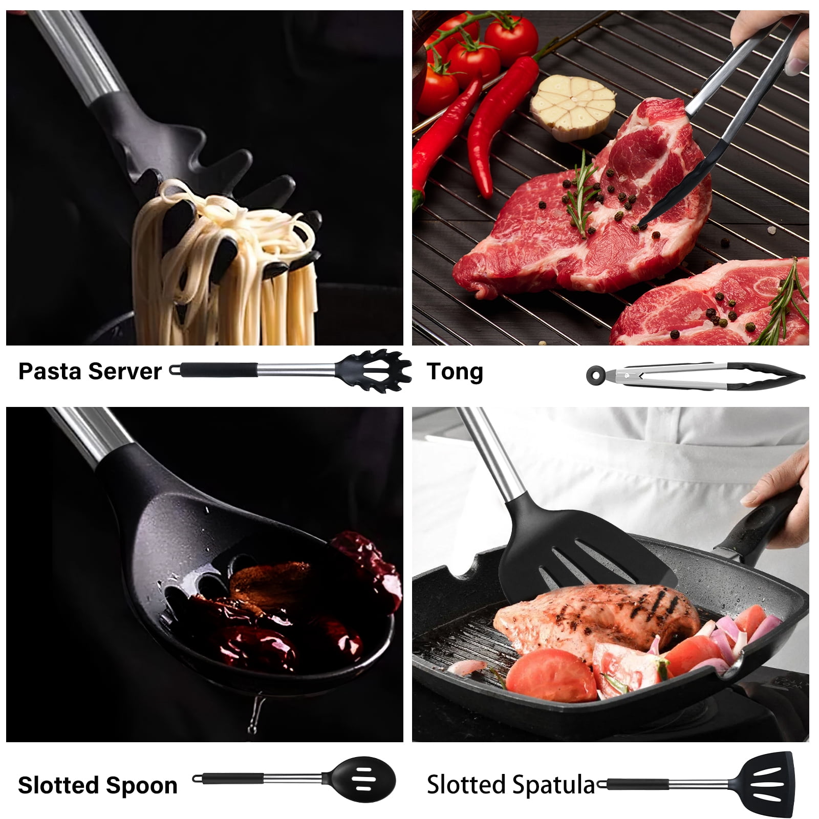 KSENDALO Silicone Cooking Utensils Set, 26 Pcs, Heat Resistant Kitchen Utensils Set, Black - Image 5