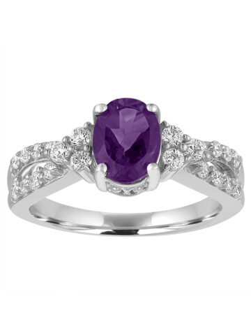Ladies Brilliance Fine Jewelry Genuine Amethyst with CZ Accents Sterling Silver Ring