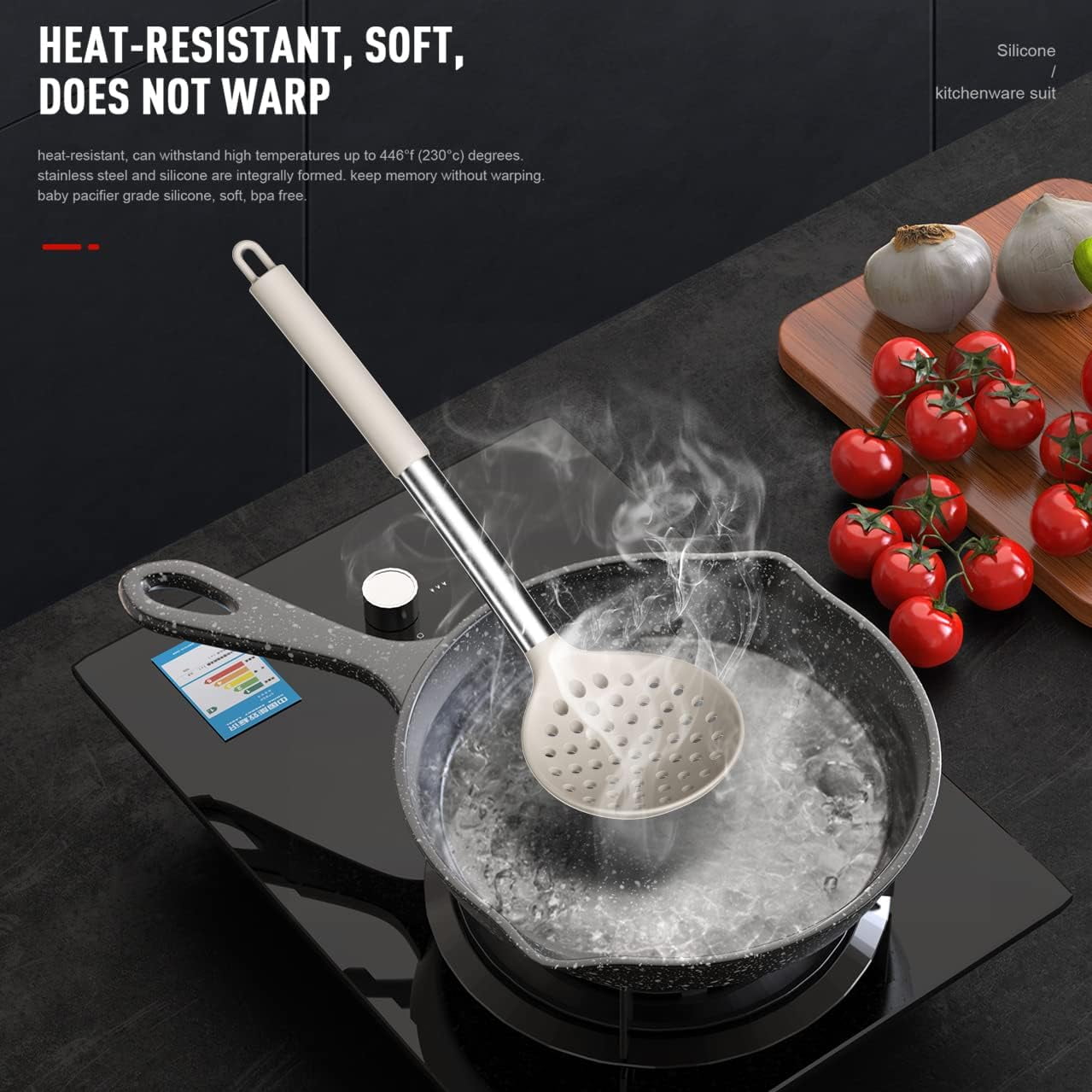 Large Silicone Cooking Utensils Set - Heat Resistant Kitchen Utensils,Turner Tongs,Spatula,Spoon,Brush,Whisk,Stainless Steel Silicone Cooking Tool for Nonstick Cookware,Dishwasher Safe (Khaki) - Image 2