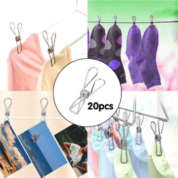 Laundry Clothes Pins Clips 50 Pack, Stainless Steel Heavy Duty Laundry Peg Metal Clip Clothespins for Hanging, Outdoor Clothesline, Snack Bags, Towel, Pictures, Office, 20 Pcs, 0.59x2.56"