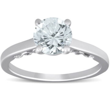 Lina Jewel 1 Ct Round Brilliant Lab Grown Diamond Ring - 14K White Gold Plated Wedding Jewelry for Women - Anniversary Band - Simple Engagement Ring - Wife Gift