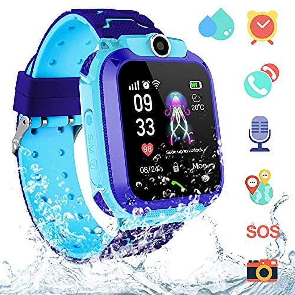 LNKOO Kids Waterproof Smart Watch, AGPS Tracker Phone SOS Anti-Lost Alarm Sim Card Slot Touch Screen Voice Chat Smartwatch Christmas Birthday Gifts for Children Girls Boys