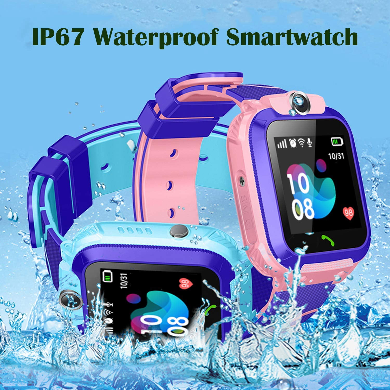 Amerteer Kids Waterproof Smart Watch Phone, AGPS Tracker Touchscreen Anti-Lost Smartwatch SOS Alarm Clock Camera Smart Watch Christmas Birthday Gifts for 3-12 Boy Girls - Image 4
