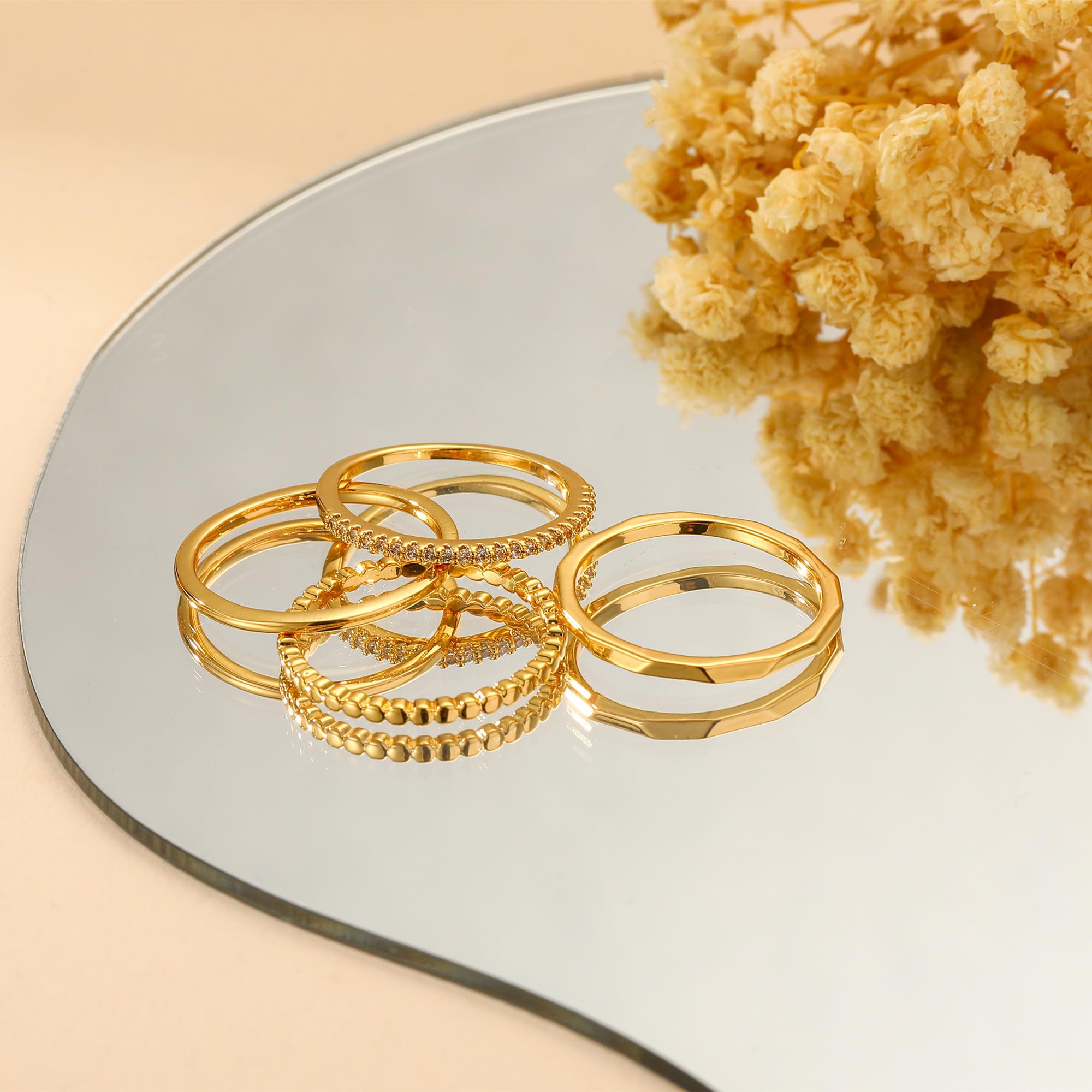 LUNVKY 4PCS 18K Gold Plated Rings for Women Non Tarnish Fashion CZ Pinky Stackable Ring Set Wedding Birthday Graduation Jewelry Gifts Her Teen Mom Adults Girlfriend Ideas Size 5/6/7/8/9/10 - Image 2