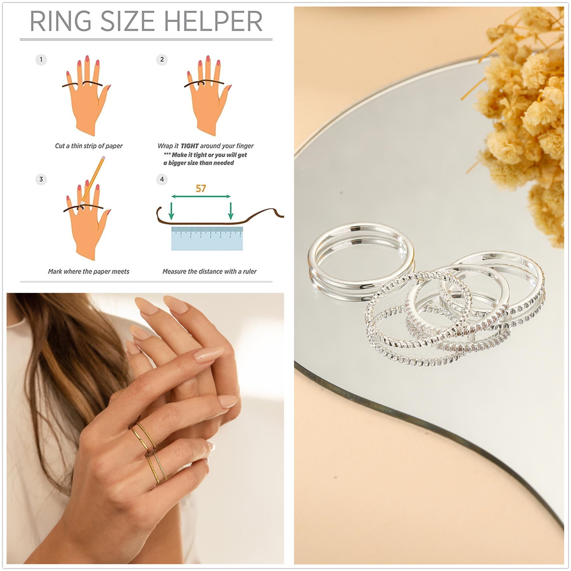 LUNVKY 4PCS 18K Gold Plated Rings for Women Non Tarnish Fashion CZ Pinky Stackable Ring Set Wedding Birthday Graduation Jewelry Gifts Her Teen Mom Adults Girlfriend Ideas Size 5/6/7/8/9/10 - Image 3