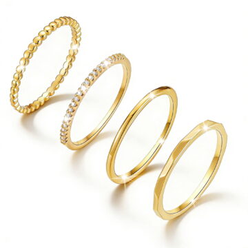 LUNVKY 4PCS 18K Gold Plated Rings for Women Non Tarnish Fashion CZ Pinky Stackable Ring Set Wedding Birthday Graduation Jewelry Gifts Her Teen Mom Adults Girlfriend Ideas Size 5/6/7/8/9/10