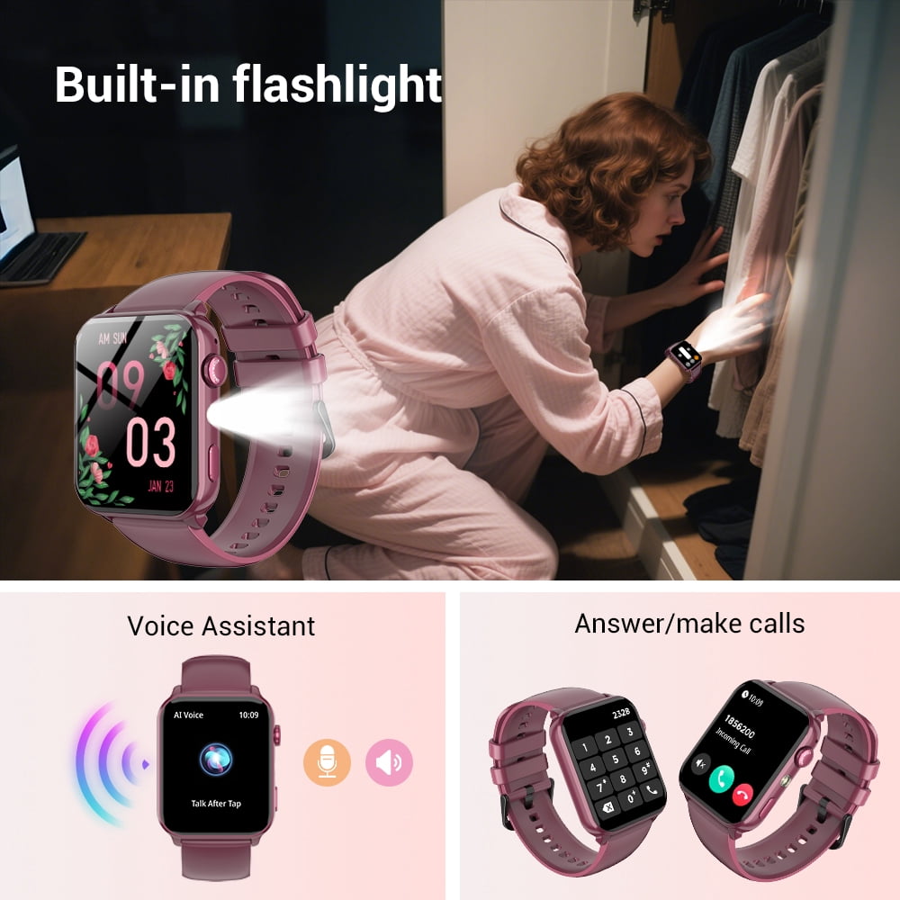 LUOMATE Smart Watch for Women Men, 1.91" Touchscreen Fitness Tracker with Bluetooth Calling, 100+ Sport Modes, IP68 Waterproof Pedometer, Message Notifications Compatible with Android iPhone (Purple) - Image 4