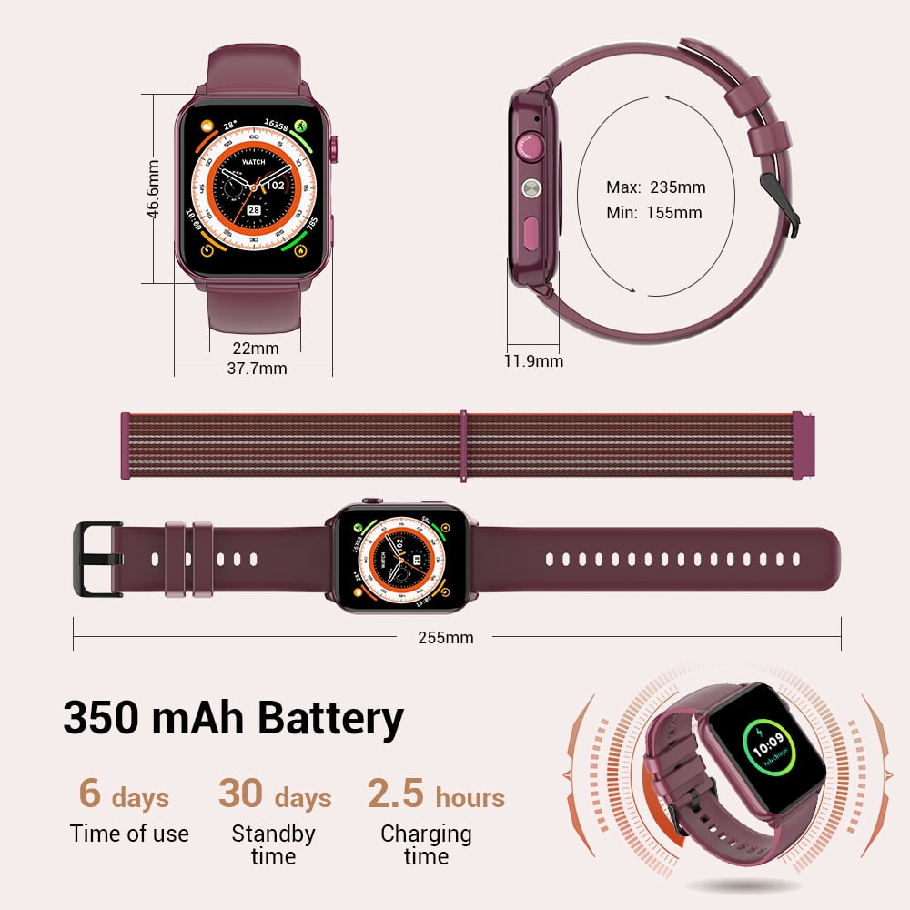 LUOMATE Smart Watch for Women Men, 1.91" Touchscreen Fitness Tracker with Bluetooth Calling, 100+ Sport Modes, IP68 Waterproof Pedometer, Message Notifications Compatible with Android iPhone (Purple) - Image 5