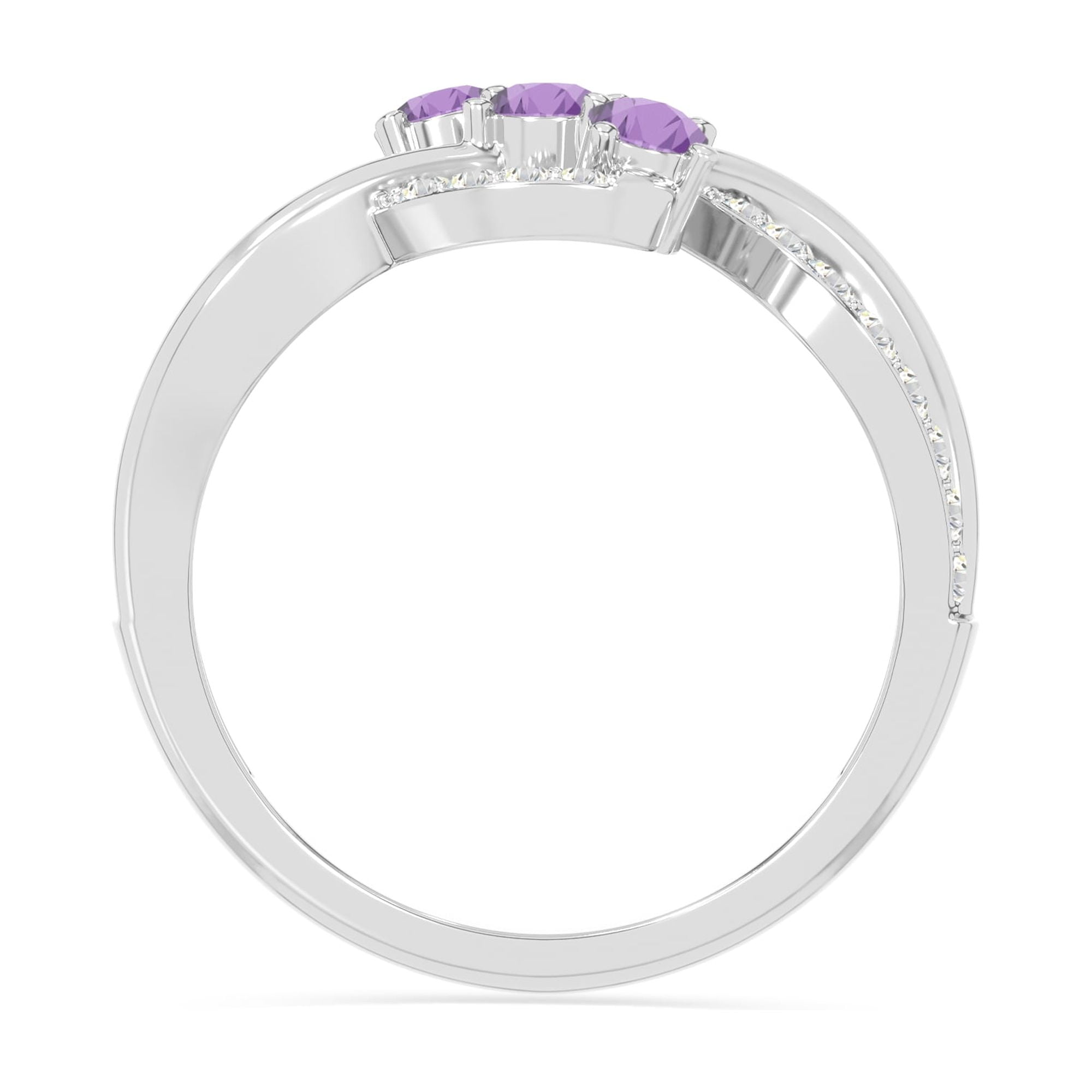 Lustre and Light Amethyst 3 Stone Enagegment Rings for Women in Sterling Silver, February Birthstone Jewelry Gifts for Her Birthday, Anniversary, Graduation, Christmas, Mothers Day, Valentines - Image 3
