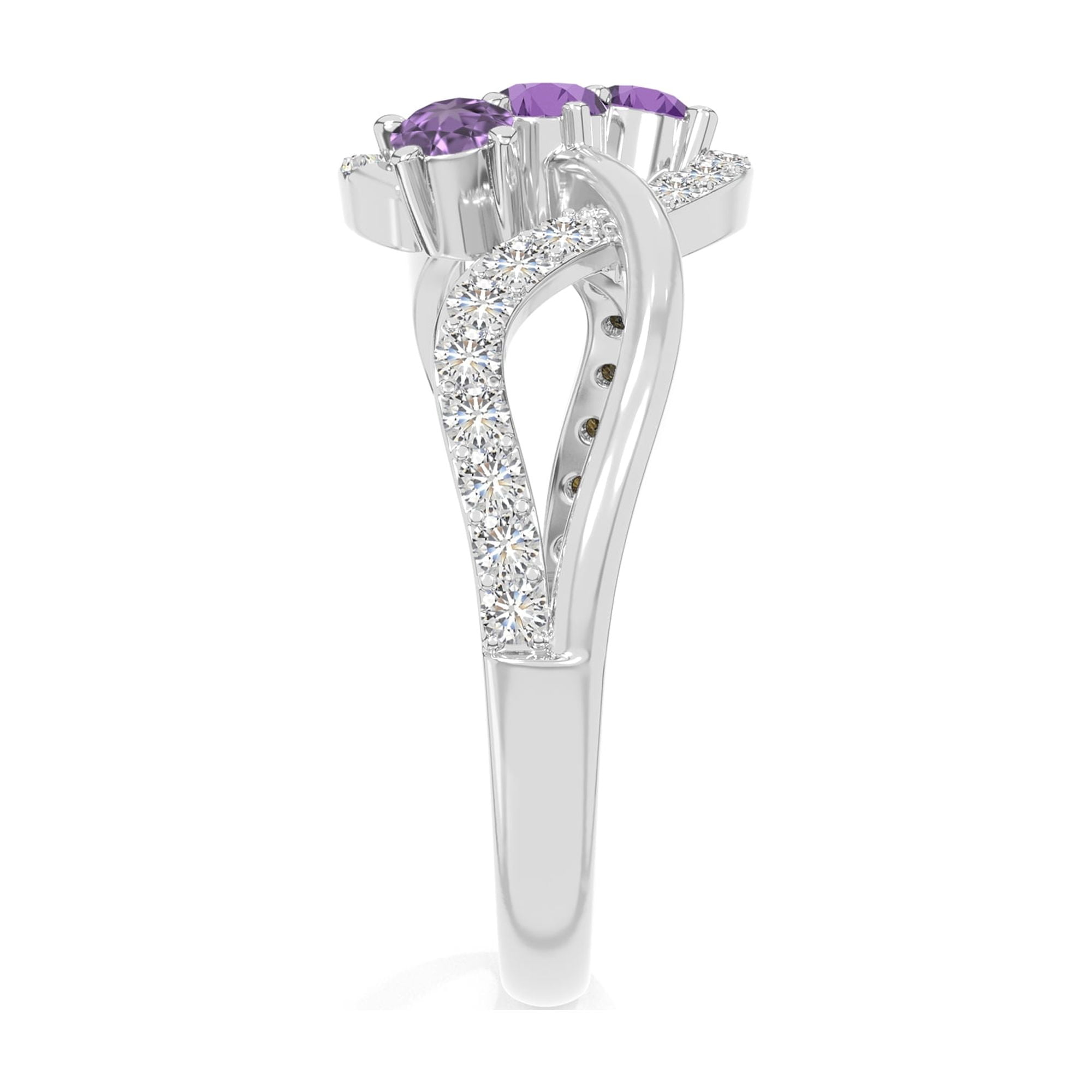 Lustre and Light Amethyst 3 Stone Enagegment Rings for Women in Sterling Silver, February Birthstone Jewelry Gifts for Her Birthday, Anniversary, Graduation, Christmas, Mothers Day, Valentines - Image 2