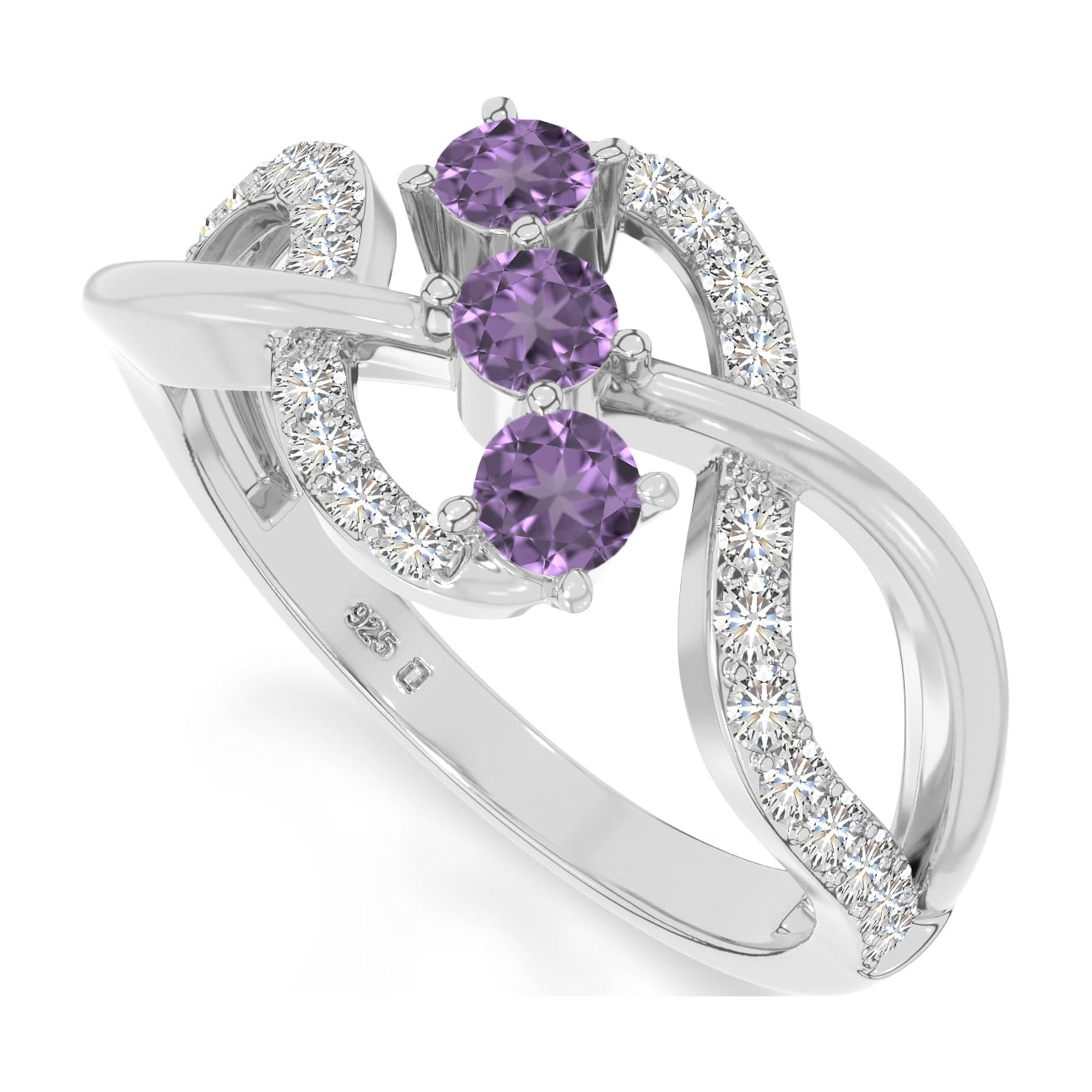 Lustre and Light Amethyst 3 Stone Enagegment Rings for Women in Sterling Silver, February Birthstone Jewelry Gifts for Her Birthday, Anniversary, Graduation, Christmas, Mothers Day, Valentines