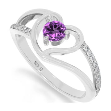 Lustre and Light Amethyst Heart Promise Rings for Women in Sterling Silver,February Birthstone Jewelry Gifts for Her Birthday,Anniversary,Party,Mothers Day,Christmas,Graduation,Valentines