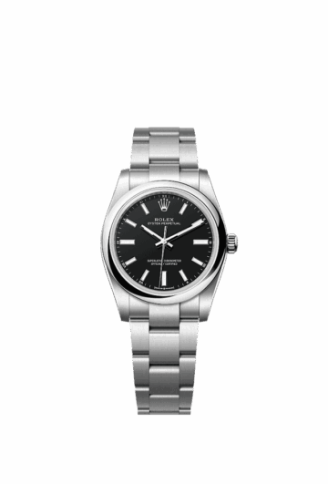 Unworn 2025, Rolex Oyster Perpetual, Oystersteel, 34mm, Black dial, Domed Oyster, Ref# 124200-0010, box and papers 1:1