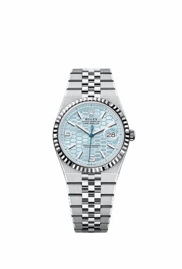 Unworn 2025, Rolex Land-Dweller 36, Platinum, Ice blue dial, Fluted Flat Jubilee, Ref# 127236-0001, box and papers 1:1
