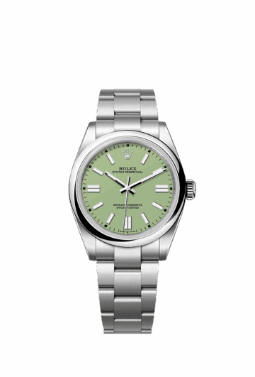 Unworn 2025, Rolex Oyster Perpetual, Oystersteel 41mm, Pistachio-green dial, Domed Oyster, Ref# 134300-0006, box and papers 1:1