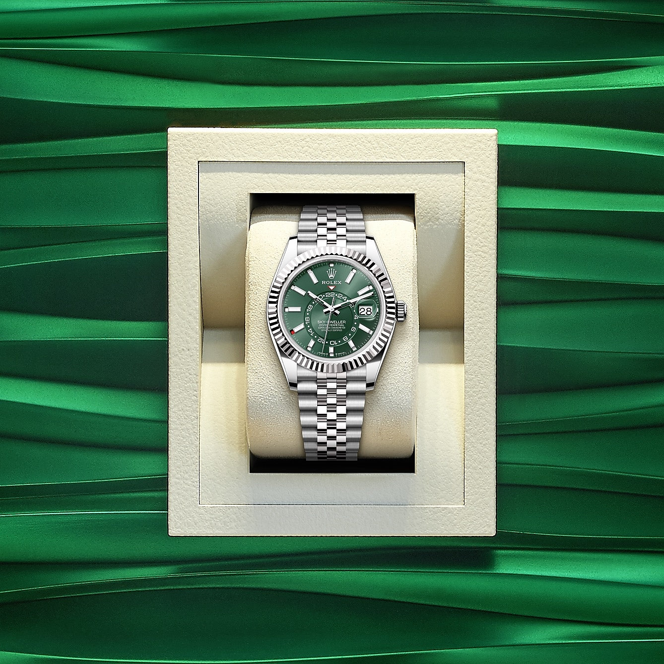 Rolex Sky-Dweller, 42mm, Oystersteel and 18k White Gold, Green, Jubilee, Ref# 336934-0002 1:1 - Image 6
