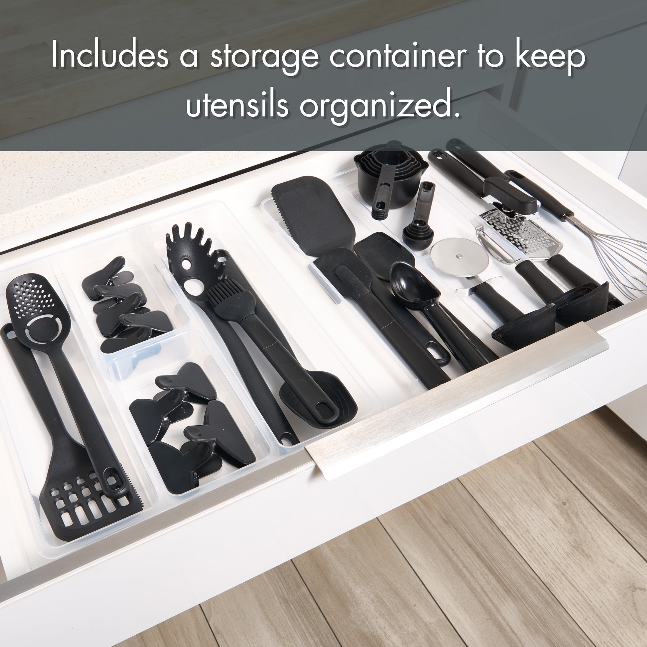 Mainstays 36 Piece Kitchen Gadget Set with Kitchen Cooking Utensils, and Drawer Organizer, Black - Image 4