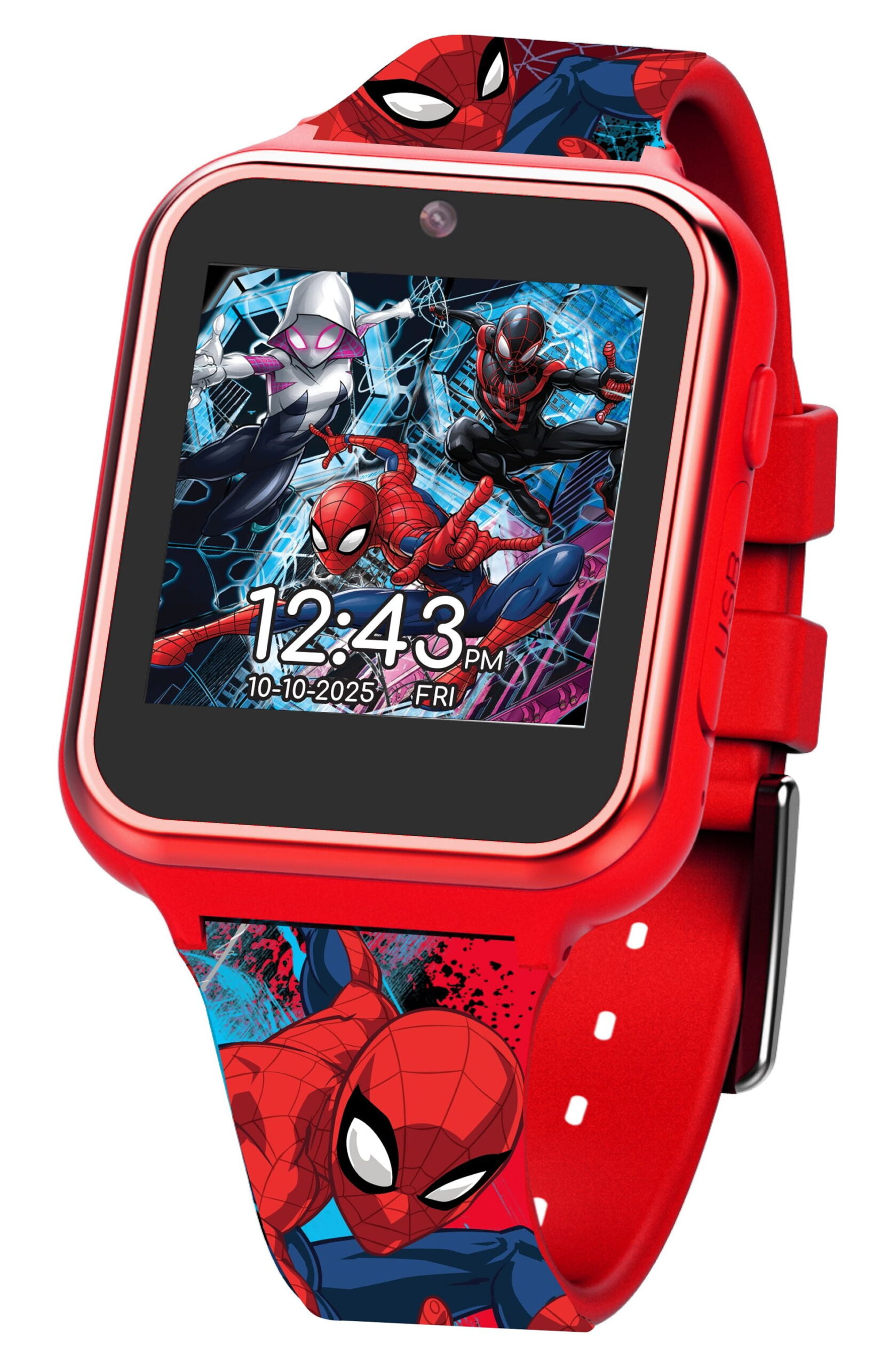 Marvel Spider Man iTime Unisex Touchscreen Smart Watch with Silicone Strap and Red Case 42MM