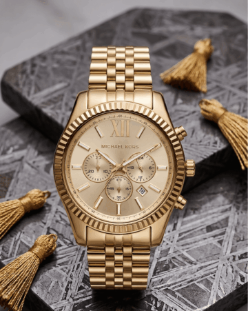 Michael Kors Men's Lexington Gold-Tone Chronograph Metal Watch, MK8281