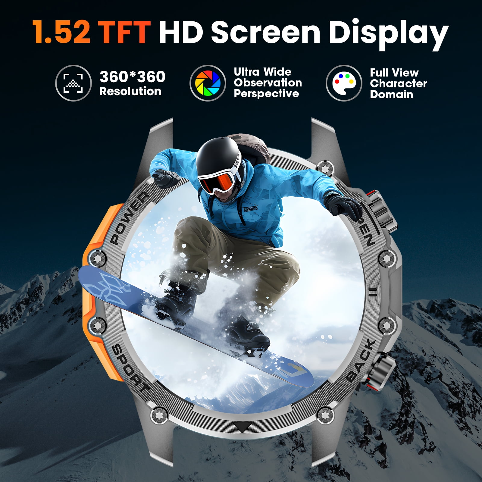 Mid-Range Smart Watch 1.52" HD Smartwatch fits for Android and iPhone Devices, with 3 Interchangeable Bands/High-Efficiency Battery/120+ Sports Modes, IP68 Waterproof Fitness Tracker Watch (Black) - Image 5