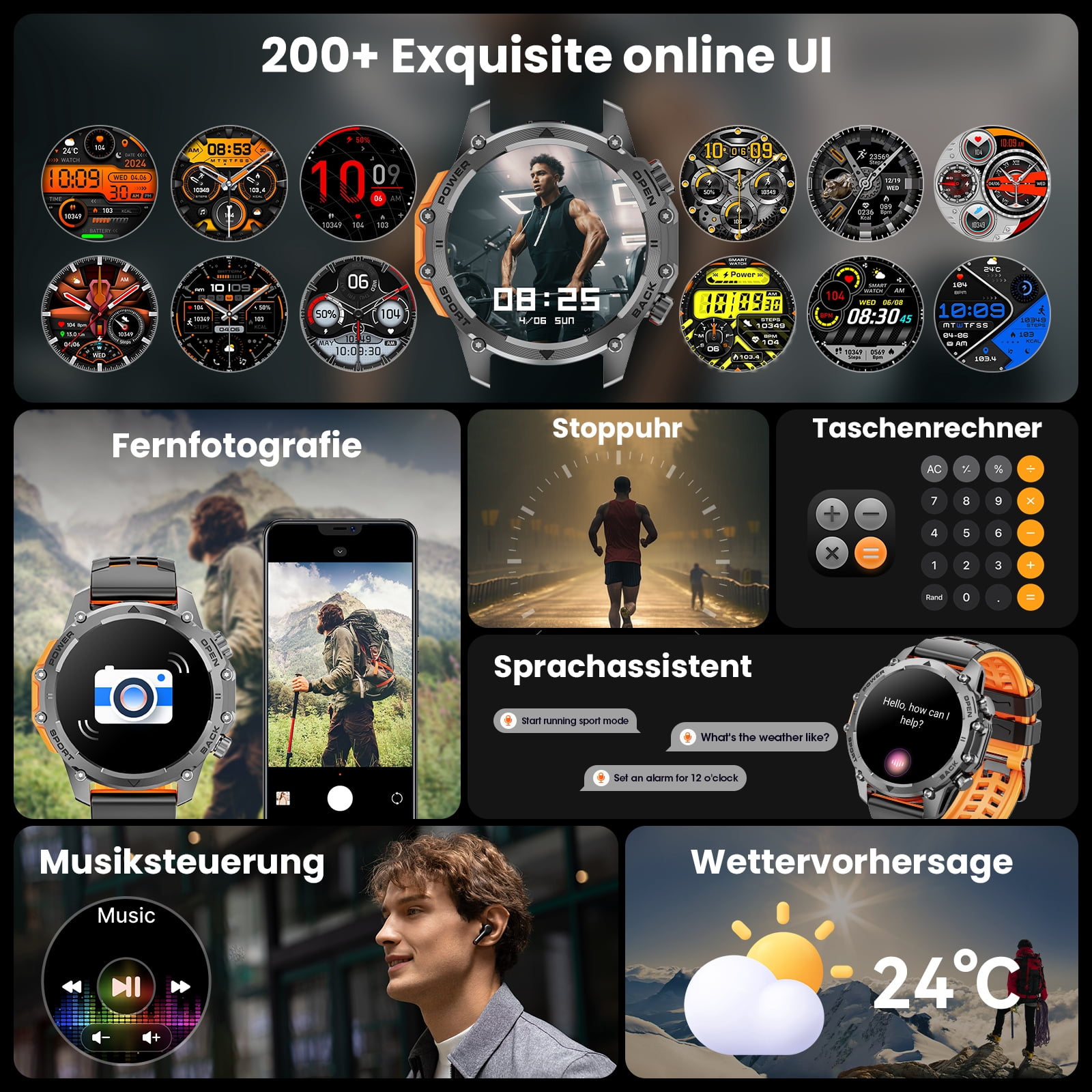 Mid-Range Smart Watch 1.52" HD Smartwatch fits for Android and iPhone Devices, with 3 Interchangeable Bands/High-Efficiency Battery/120+ Sports Modes, IP68 Waterproof Fitness Tracker Watch (Black) - Image 4