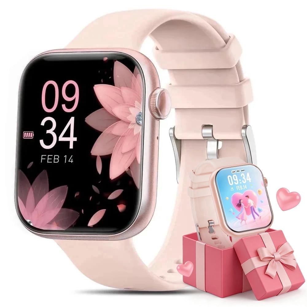 Mingdaln 1.85''HD Men Womens Smart watch,with Bluetooth Answer/Make Calls/120+Sports Modes/10 Days Standby, IP68 Waterproof Fitness Tracker Fits for Android Iphone Devices, perfect gift(Pink)