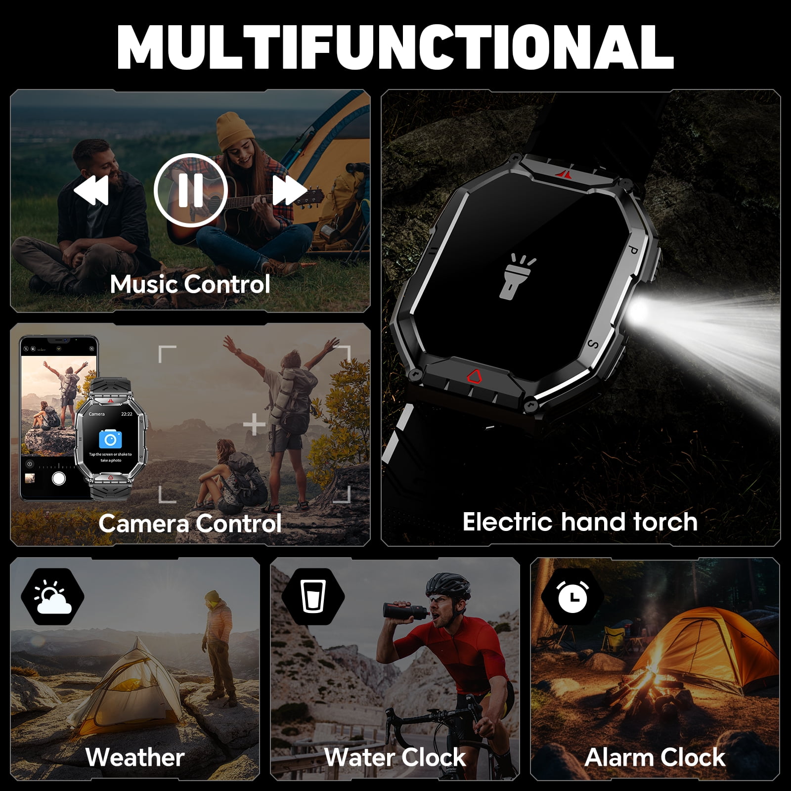 Mingdaln 2.1" AMOLED Men Military Smart watch,with Fitness Tracker/ Answer Make Calls /100+ Sport Modes/1ATM Waterproof, Mountain Travel Pedometer Watch fits for Android and Iphone Devices (Black) - Image 3