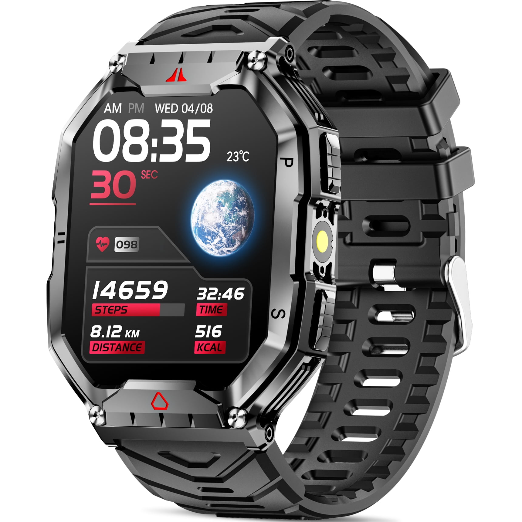 Mingdaln 2.1" AMOLED Men Military Smart watch,with Fitness Tracker/ Answer Make Calls /100+ Sport Modes/1ATM Waterproof, Mountain Travel Pedometer Watch fits for Android and Iphone Devices (Black) - Image 4