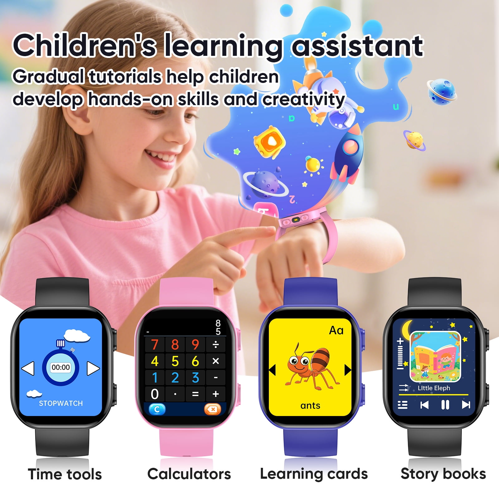 Mingdaln Kids Smart Watch Gift for Age 5-12, 13 Games HD Touch Screen Watches with Music Player Pedometer Flashlight 12/24 hr Educational Toys Birthday Gifts for Ages 7 8 9 10 - Image 5