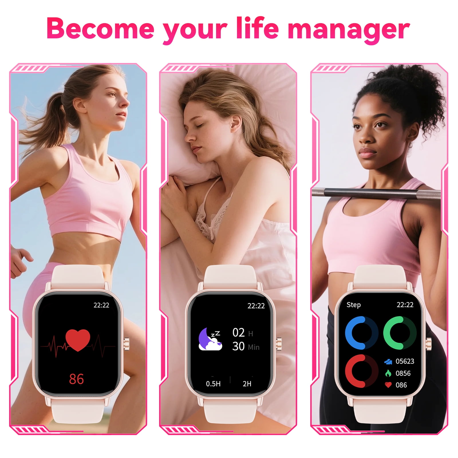 Mingwear 1.85-Inch Men's and Women's smartwatch fits for Android and iPhone Devices with Fitness Tracker, Pedometer, Answer/Call/120 Sport Modes, IP68 Waterproof Fitness Watch (Pink) - Image 5