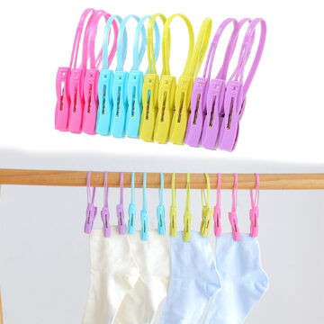 Miogawg 12pcs Clothes Peg Clips, Multicolor Rope Hanging Clothesline Windproof Hanger, Sock Clothes Drying Peg, Heavy Duty Outdoor For Hanging Clothes