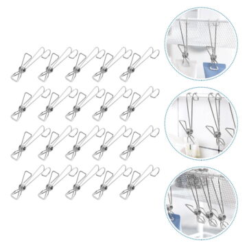 MLINS 25 PCS Clothes Socks Clip Multi-function Metal Clothesline Pegs Door Silver