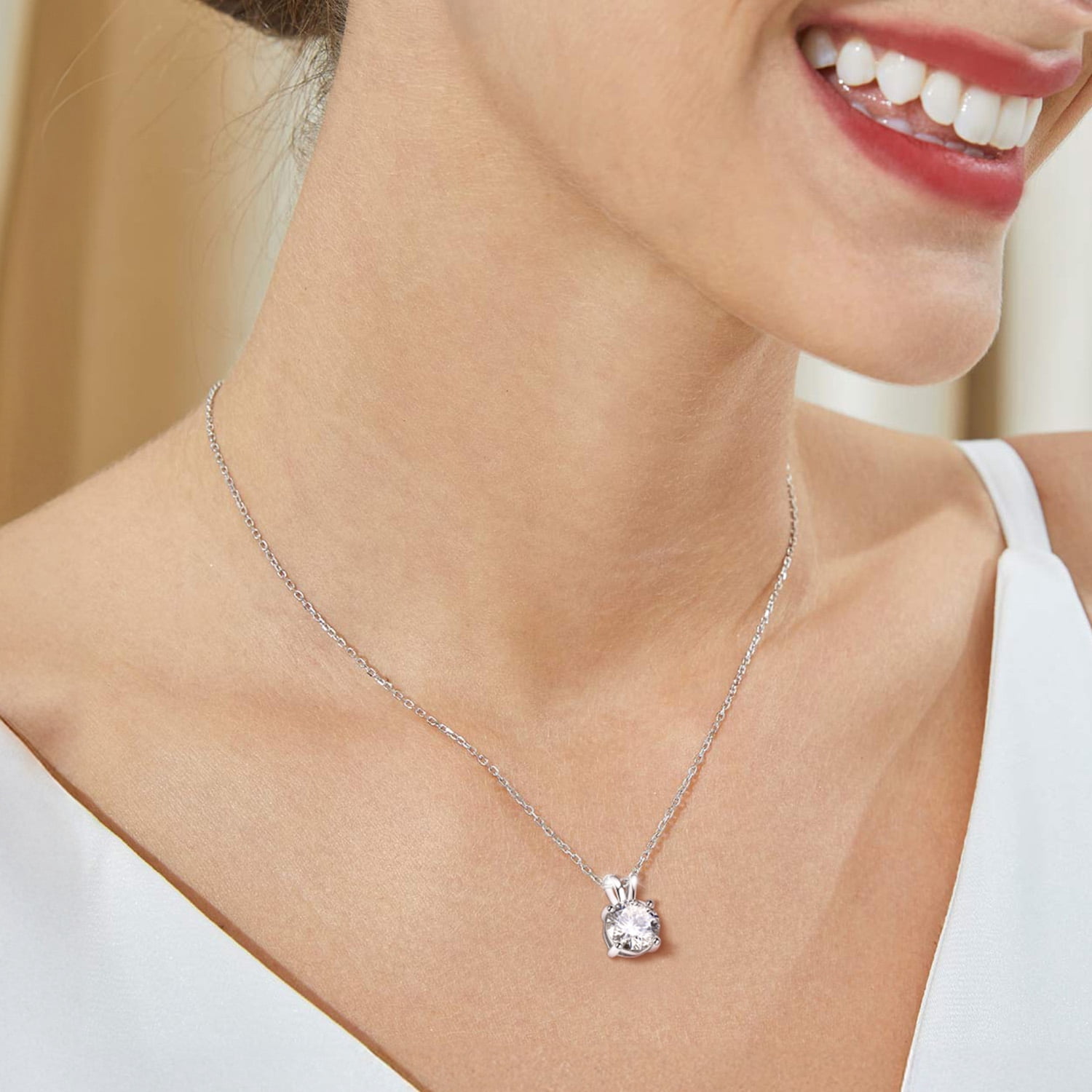 MomentWish 1 Carat Round Cut Moissanite Pendant Necklace for Women 925 Sterling Silver Christmas Anniversary Birthday Gift for Wife Mom - Image 2