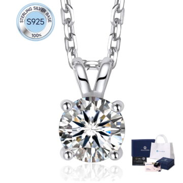 MomentWish 1 Carat Round Cut Moissanite Pendant Necklace for Women 925 Sterling Silver Christmas Anniversary Birthday Gift for Wife Mom